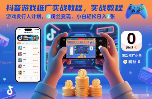 抖音游戏推广实战教程，游戏发行人计划，0粉丝变现，小白轻松日入3张-学链网创