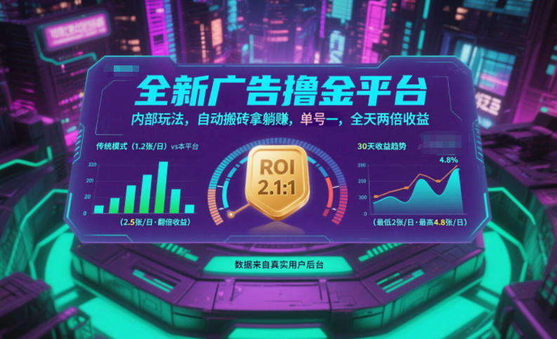 全新广告撸金平台，内部玩法，自动搬砖拿躺賺，单号一天保底2张+，全天两倍收益【揭秘】-学链网创