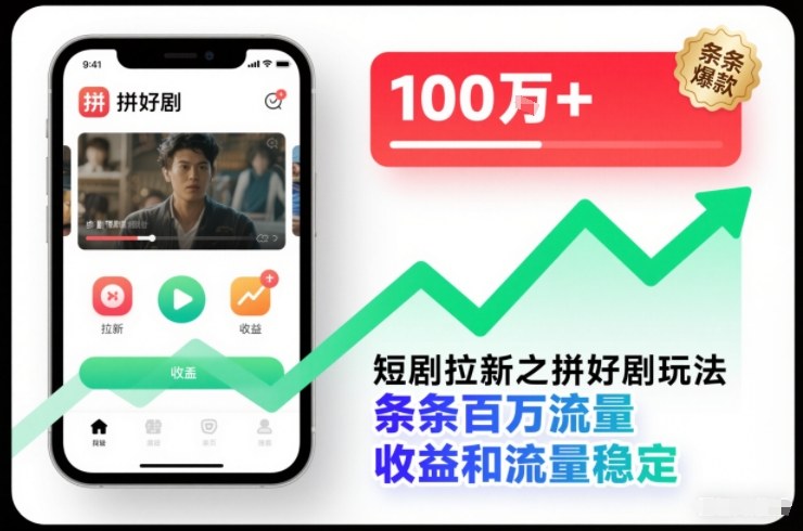 短剧拉新之拼好剧玩法，条条百万流量，收益和流量稳定-学链网创