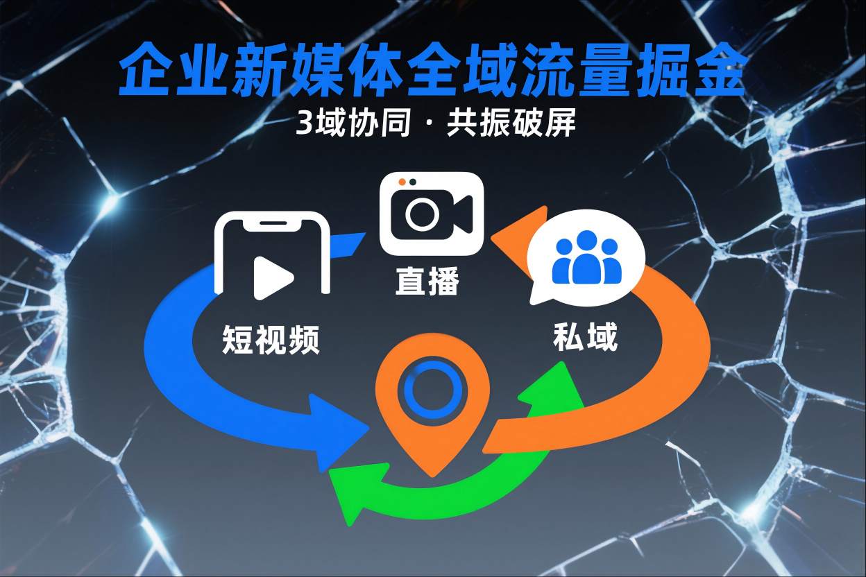 短视频全域商业模式，企业新媒体全域流量掘金，3域协同，共振破屏，短视频-直播-私域-地域-学链网创