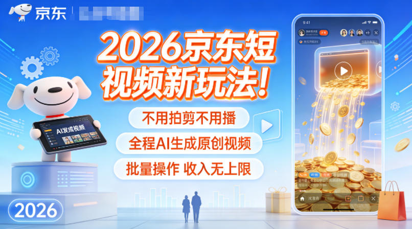 2026京东短视频新玩法！不用拍剪不用播，全程AI生成原创视频，批量操作收入无上限-学链网创