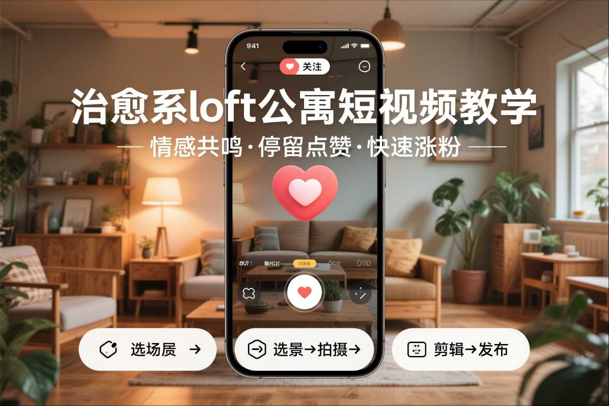 治愈系loft公寓短视频制作教学，情感共鸣引停留点赞关注，快速起号涨粉-学链网创