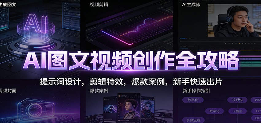 AI图文视频创作全攻略：提示词设计，剪辑特效，爆款案例，新手快速出片-学链网创