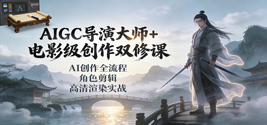 AIGC导演大师+电影级创作双修课：AI创作全流程、角色剪辑、高清渲染实战-学链网创