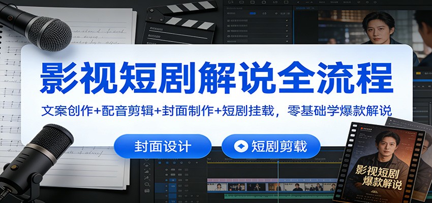 影视短剧解说全流程：文案创作+配音剪辑+封面制作+短剧挂载，零基础学爆款解说-学链网创