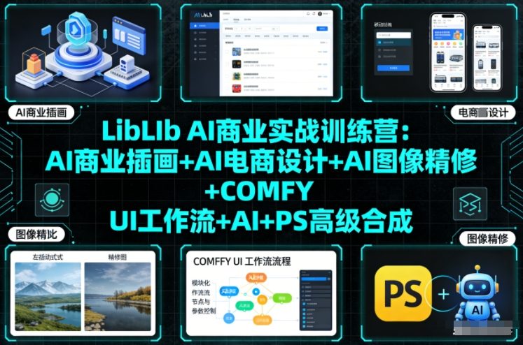 LibLIb AI商业实战训练营：AI商业插画+AI电商设计+AI图像精修+COMFY UI工作流+AI+PS高级合成-学链网创