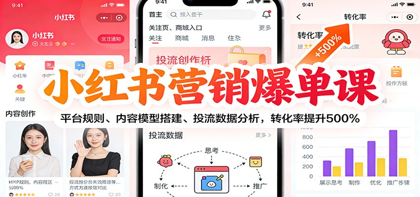 小红书营销爆单课：平台规则、内容模型搭建、投流数据分析，转化率提升500%-学链网创