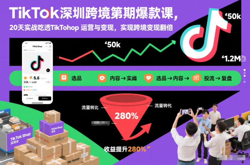 TikTok深圳跨境第2期爆款课，20天实战吃透TikTok Shop运营与变现，实现跨境变现翻倍-学链网创