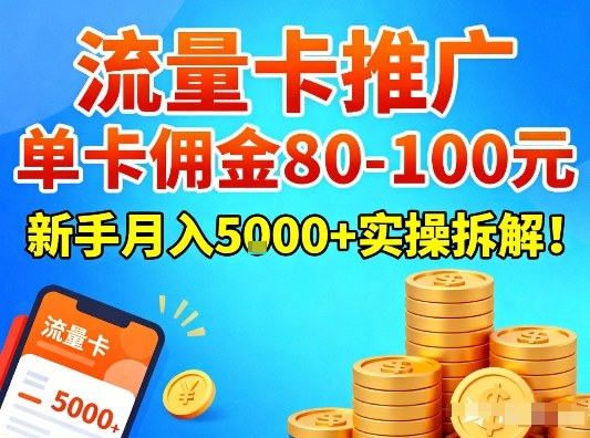 流量卡推广，单卡佣金80-100，新手月入5k+实操拆解！-学链网创
