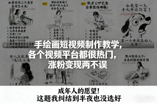 手绘画短视频制作教学，各个视频平台都很热门，涨粉变现两不误-学链网创