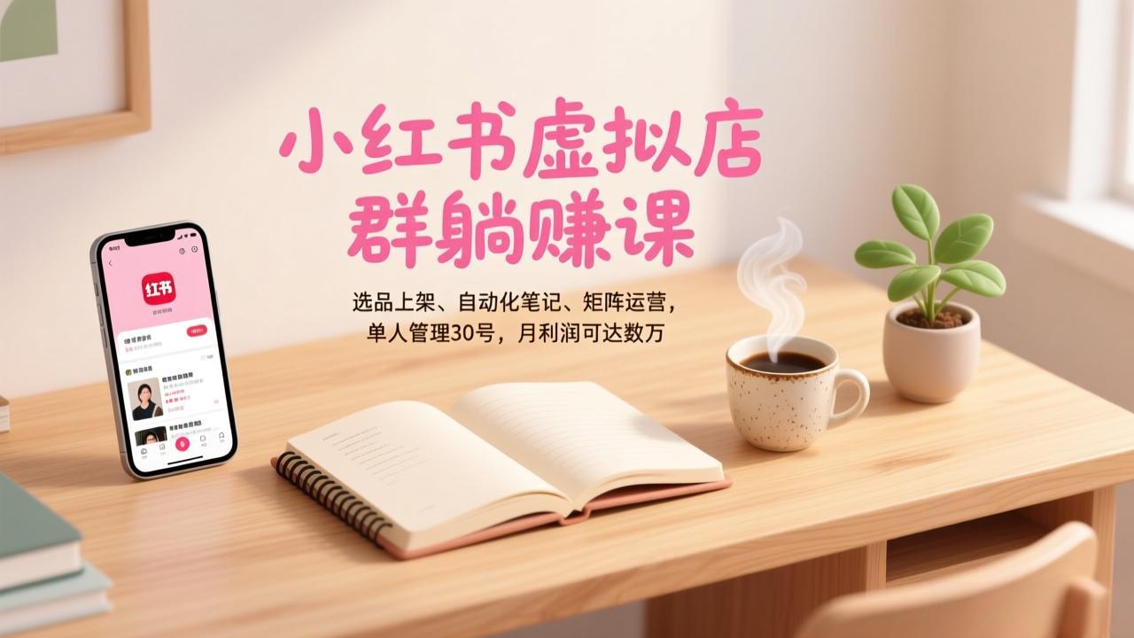 小红书虚拟店群躺赚课，选品上架、自动化笔记、矩阵运营，单人管理30号，月利润可达数万-学链网创