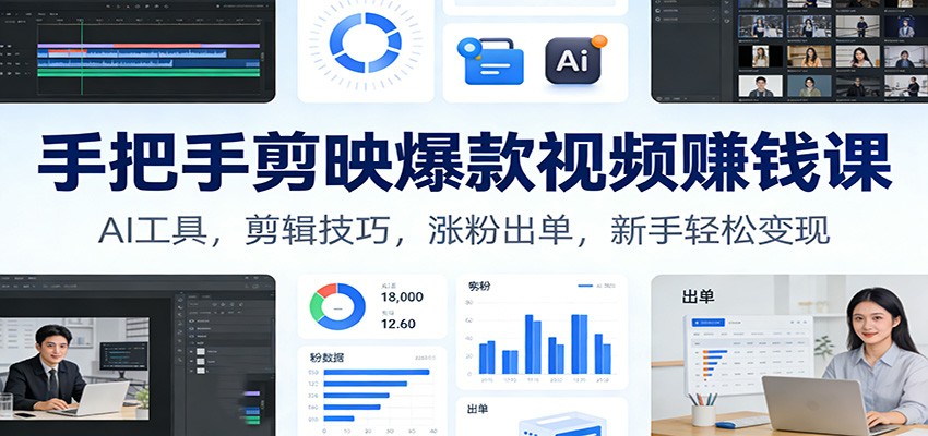 手把手剪映爆款视频赚钱课：AI工具，剪辑技巧，涨粉出单，新手轻松变现-学链网创