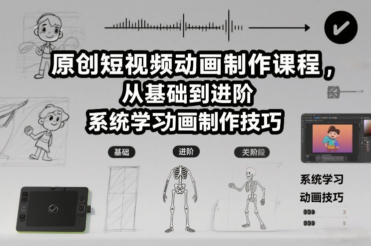 原创短视频动画制作课程，从基础到进阶，系统学习动画制作技巧-学链网创
