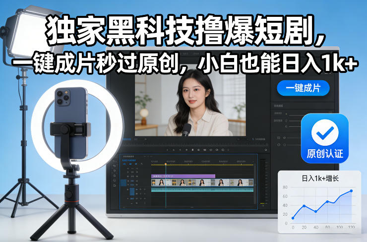 独家黑科技撸爆短剧，一键成片秒过原创，小白也能日入1k+【揭秘】-学链网创