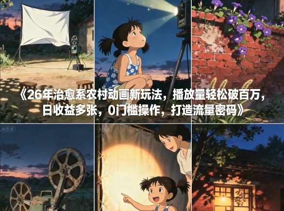 26年治愈系农村动画新玩法，播放量轻松破百万，日收益多张，0门槛操作，打造流量密码-学链网创