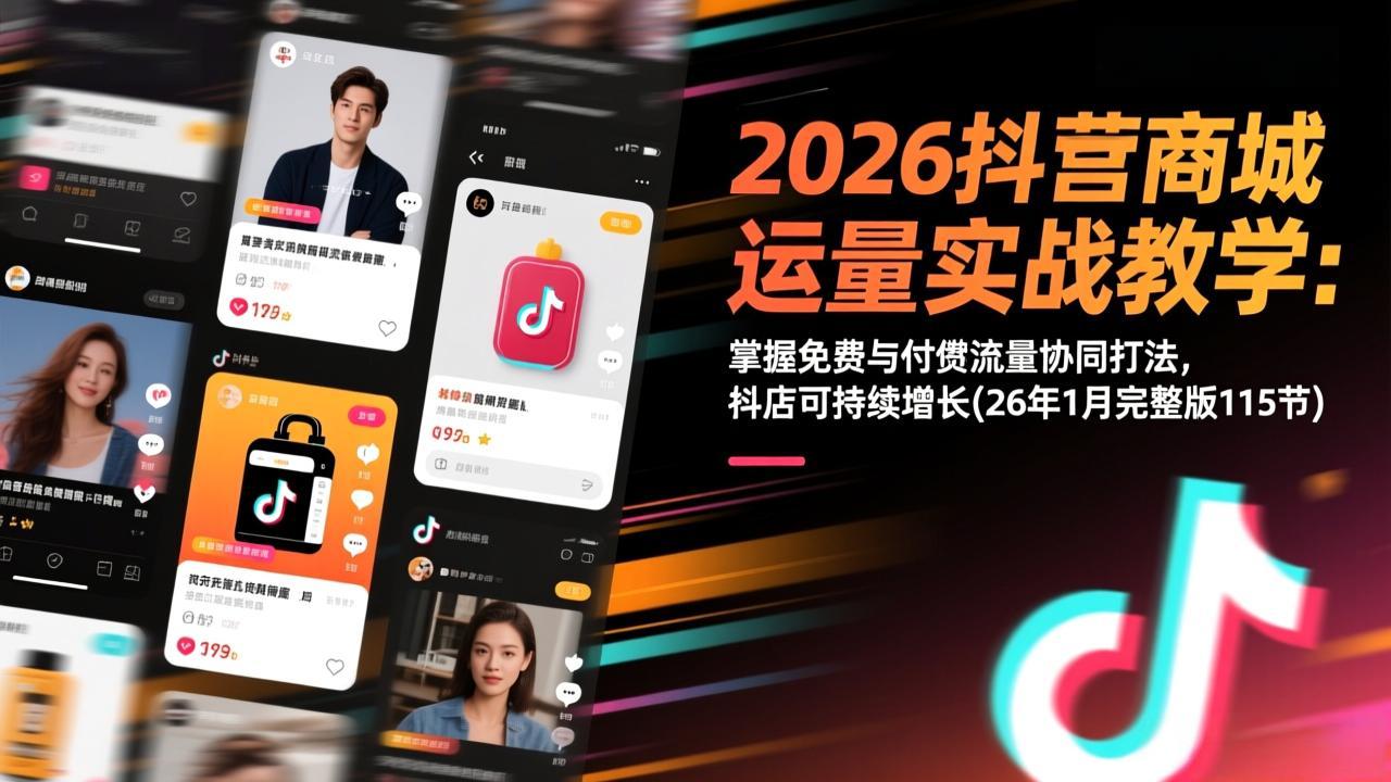 2026抖音商城运营实战教学：掌握免费与付费流量协同打法，抖店可持续增长(26年1月完整版115节-学链网创