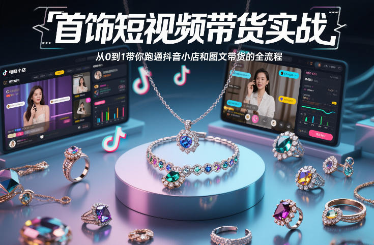 首饰短视频带货实战，从0到1带你跑通抖音小店和图文带货的全流程-学链网创