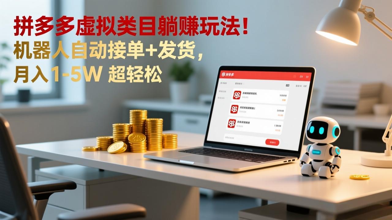 多多虚拟类目躺赚玩法！机器人自动接单+发货，月入 1-5W 超轻松-学链网创