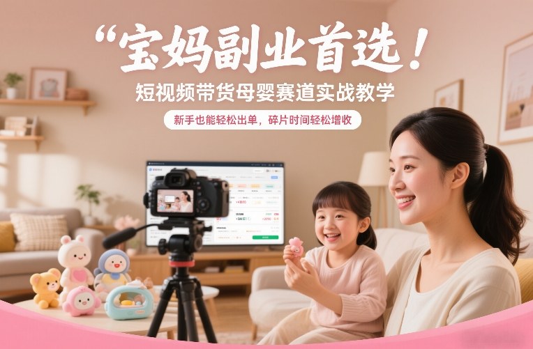 宝妈副业首选！短视频带货母婴赛道实战教学，新手也能轻松出单，碎片时间轻松增收-学链网创