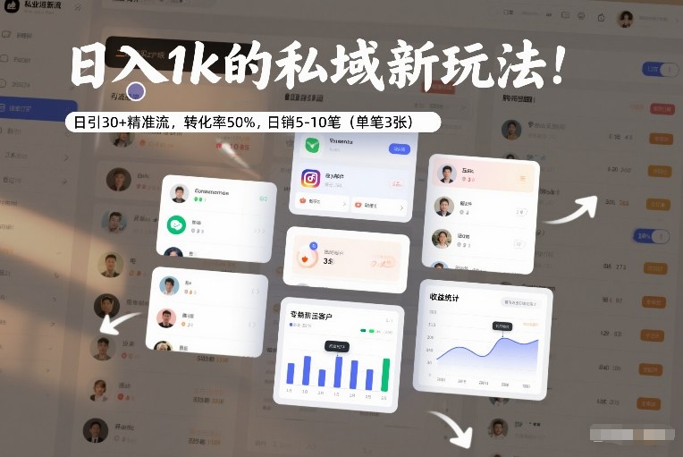 日入1k的私域新玩法：日引30+精准流，转化率50%，日销5-10笔(单笔3张)-学链网创