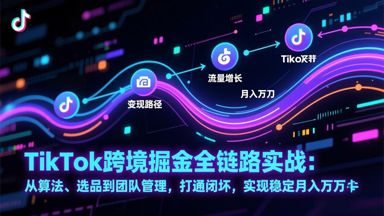 TikTok跨境掘金全链路实战：从算法、选品到团队管理，打通闭环，实现稳定月入万刀-学链网创