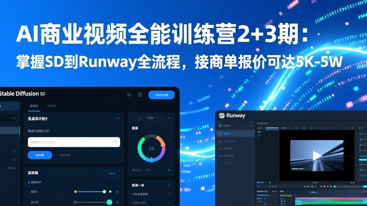 AI商业视频全能训练营2+3期：掌握SD到Runway全流程，接商单报价可达5K-5W-学链网创