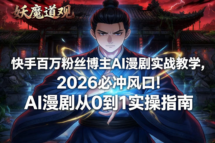 快手百万粉丝博主AI漫剧实战教学，2026必冲风口！AI漫剧从0到1实操指南-学链网创