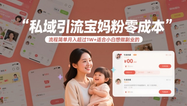 私域引流宝妈粉零成本流程简单月入超过1W+适合小白想做副业的-学链网创