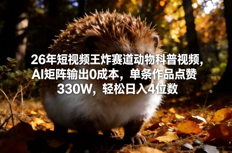 26年短视频王炸赛道动物科普视频，AI矩阵输出0成本，单条作品点赞330W，轻松日入4位数-学链网创