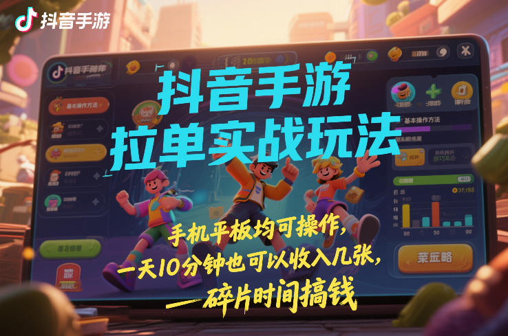 抖音手游拉单实战玩法，手机平板均可操作，一天10分钟也可以收入几张，碎片时间搞钱【揭秘】-学链网创