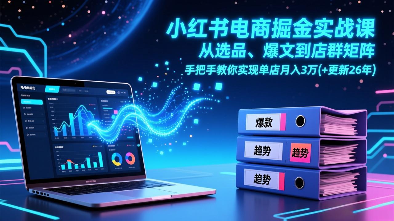 小红书电商掘金实战课，从选品、爆文到店群矩阵，手把手教你实现单店月入3万+(更新26年-学链网创