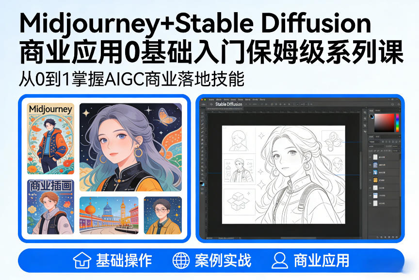 AIGC商业应用Midjourney+Stable Diffusion教程，0基础入门保姆级系列课-学链网创