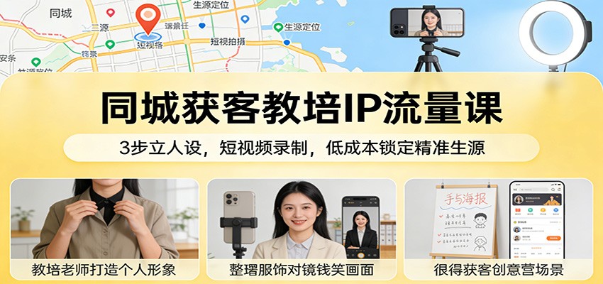 同城获客教培IP流量课：3步立人设，短视频录制，低成本锁定精准生源-学链网创