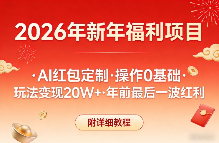 新年福利项目，AI红包定制，操作0基础，玩法变现20W+年前最后一波红利，附详细教程-学链网创