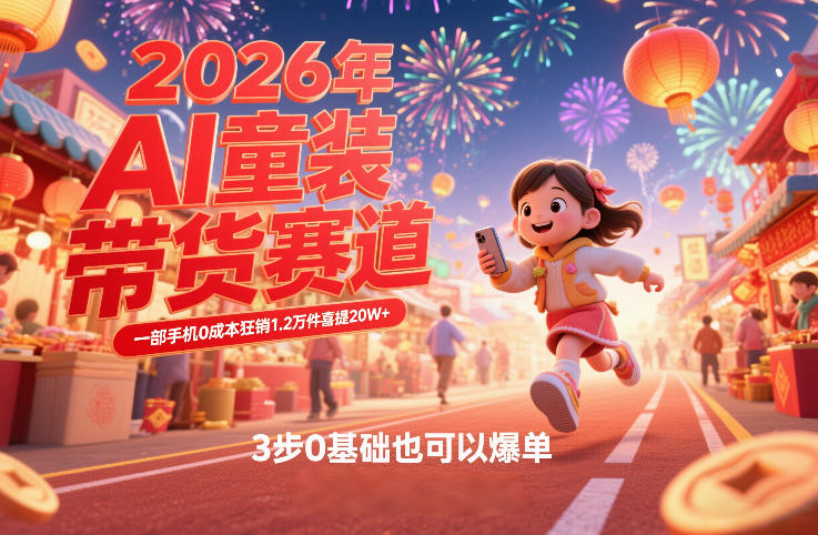 AI童装新春带货赛道，一部手机0成本狂销1.2万件喜提20W+，3步0基础也可以爆单-学链网创