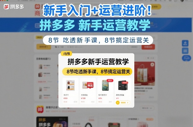 新手入门+运营进阶！拼多多新手运营教学，8节吃透新手课，8节搞定运营关-学链网创