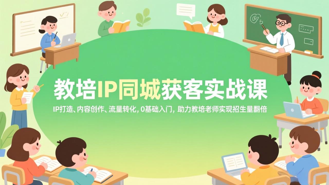 教培IP同城获客实战课，IP打造、内容创作、流量转化，0基础入门，助力教培老师实现招生量翻倍-学链网创