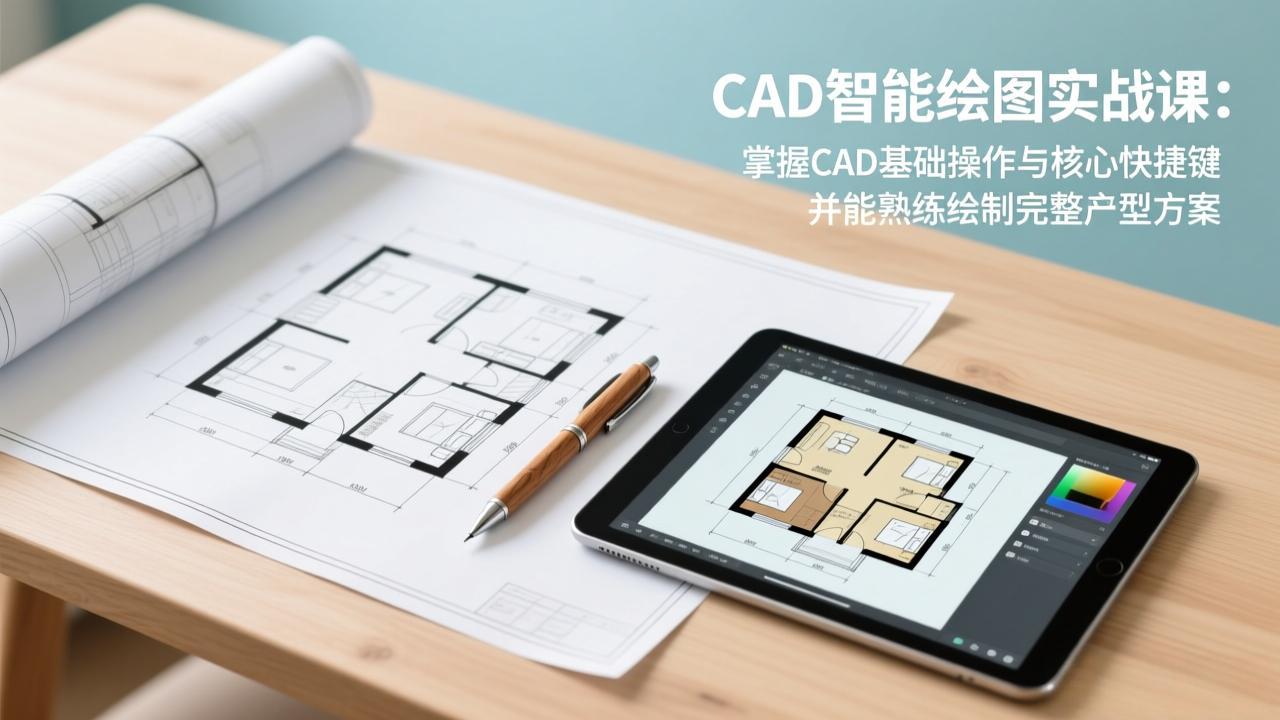 CAD智能绘图实战课：掌握CAD基础操作与核心快捷键，并能熟练绘制完整户型方案-学链网创