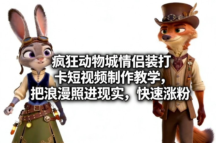 疯狂动物城情侣装打卡短视频制作教学，把浪漫照进现实，快速涨粉-学链网创
