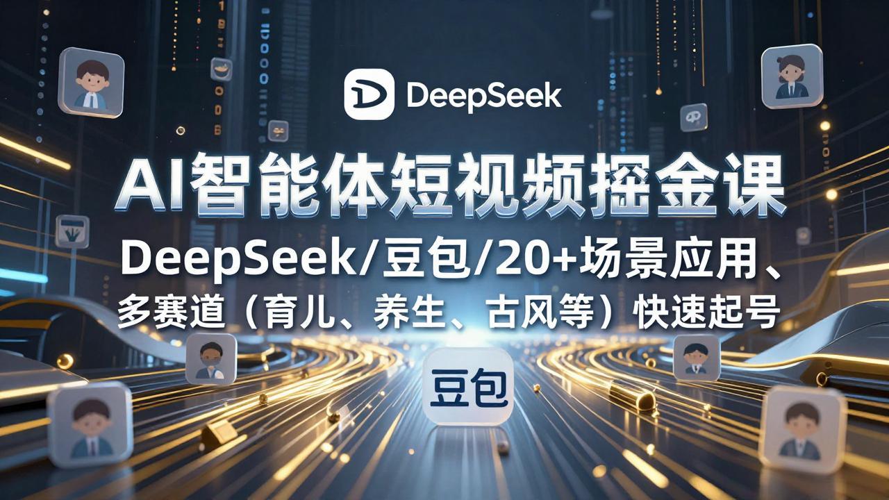 AI智能体短视频掘金课，DeepSeek/豆包/20+场景应用、多赛道(育儿、养生、古风等-学链网创