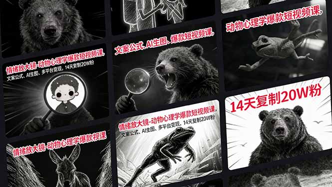 情绪放大镜-动物心理学爆款短视频课,文案公式、AI生图、多平台变现,14天复制20W粉-学链网创