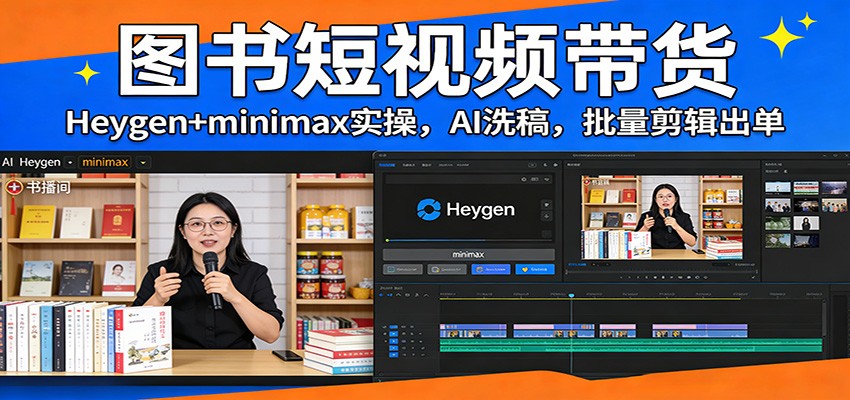 图书短视频带货：Heygen+minimax实操，AI洗稿 ，批量剪辑出单-学链网创