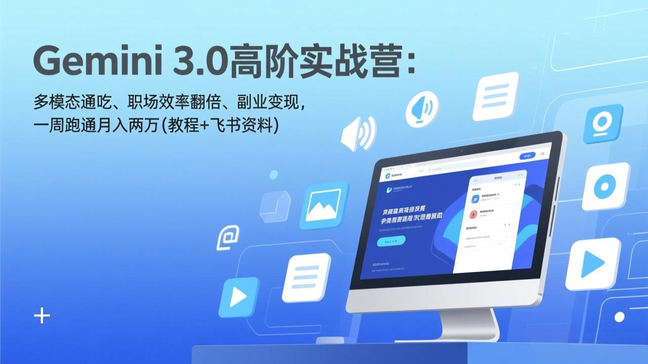 Gemini 3.0高阶实战营：多模态通吃、职场效率翻倍、副业变现，一周跑通月入两万(教程+飞书资料-学链网创