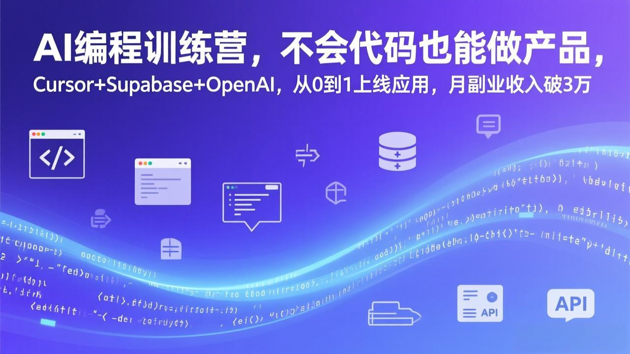 AI编程训练营，不会代码也能做产品，Cursor+Supabase+OpenAI，从0到1上线应用，月副业收入破3万-学链网创