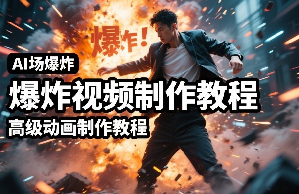 AI场景爆炸视频制作教程，利用人物实拍视频制作出高级的动画特效-学链网创