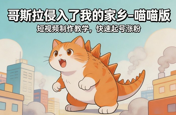 哥斯拉侵入了我的家乡–喵喵版短视频制作教学，快速起号涨粉-学链网创