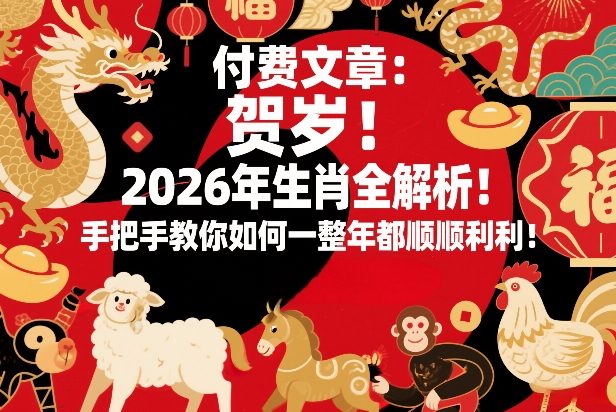 付费文章：贺岁！2026年生肖全解析！手把手教你如何一整年都顺顺利利！-学链网创