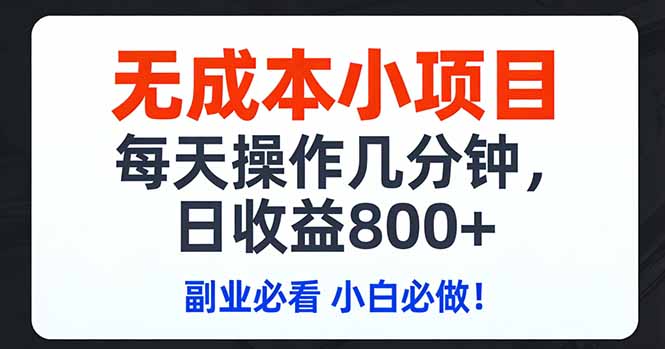 无成本小项目,每天操作几分钟,日收益800+ 副业必看 小白必做！-学链网创