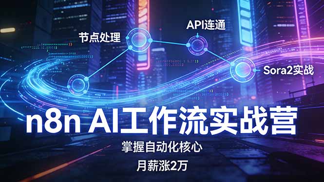 n8n AI工作流实战营，节点处理+API连通+Sora2实战，掌握自动化核心月薪涨2万-学链网创