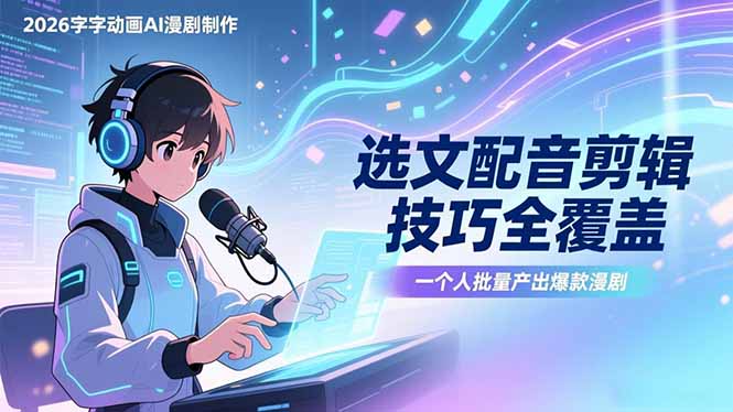 2026字字动画AI漫剧制作-1期，选文配音剪辑技巧全覆盖，一个人就能批量产出爆款漫剧-学链网创